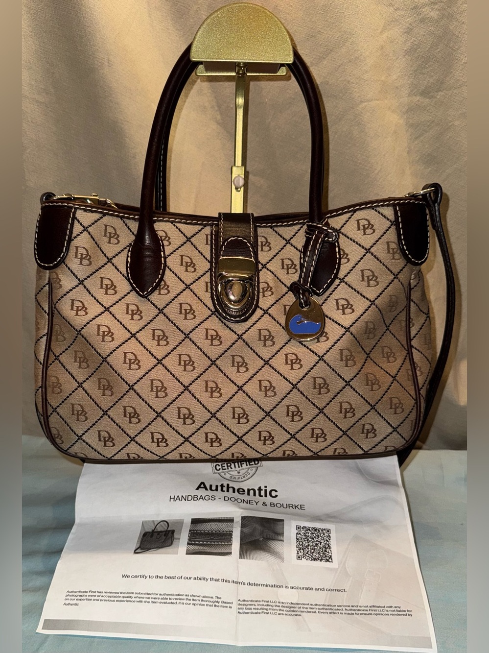 Dooney & Bourke Double Signature Large Erica Satchel With COA